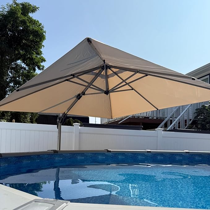 PURPLE LEAF 10' X 10' Left-right Tilting Patio Umbrella Outdoor Swivel Cantilever Umbrella Aluminum Offset Umbrella with Champagne Frame and 360-degree Rotation for Garden Deck Pool, Beige