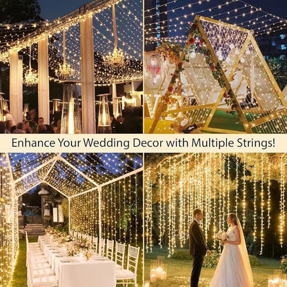 suddus Christmas Lights Outdoor, 66 ft 200 LED Plug in Warm White Fairy String Lights with Remote, Twinkle Lights for Bedroom, Indoor, Tree, Dorm, Wedding, Outside, Backyard Decorations
