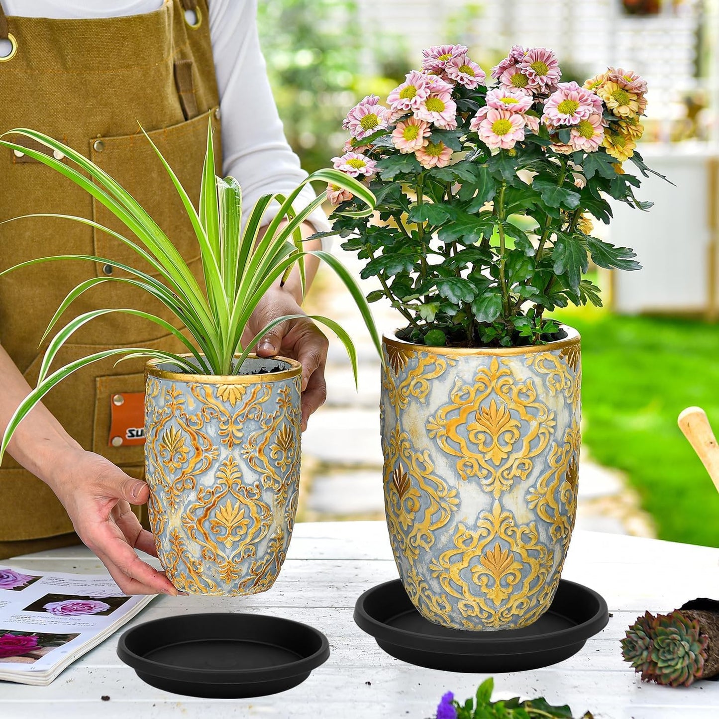 4 Pack Plant Saucer 12 Inch, Heavy Sturdy Plastic Plant Trays for Pots, Plant Water Catcher Tray for Plants, Plant Drip Trays, Plant Saucers for Indoors no Holes