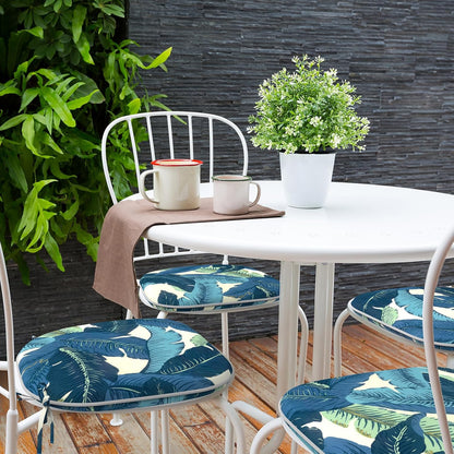 Indoor/Outdoor Chair Cushions 16x17 Inch, Patio Chair Cushions with Ties, All Weather Seat Cushions for Patio Furniture Home Garden Chair Use, Set of 4, Swaying Palms Blue