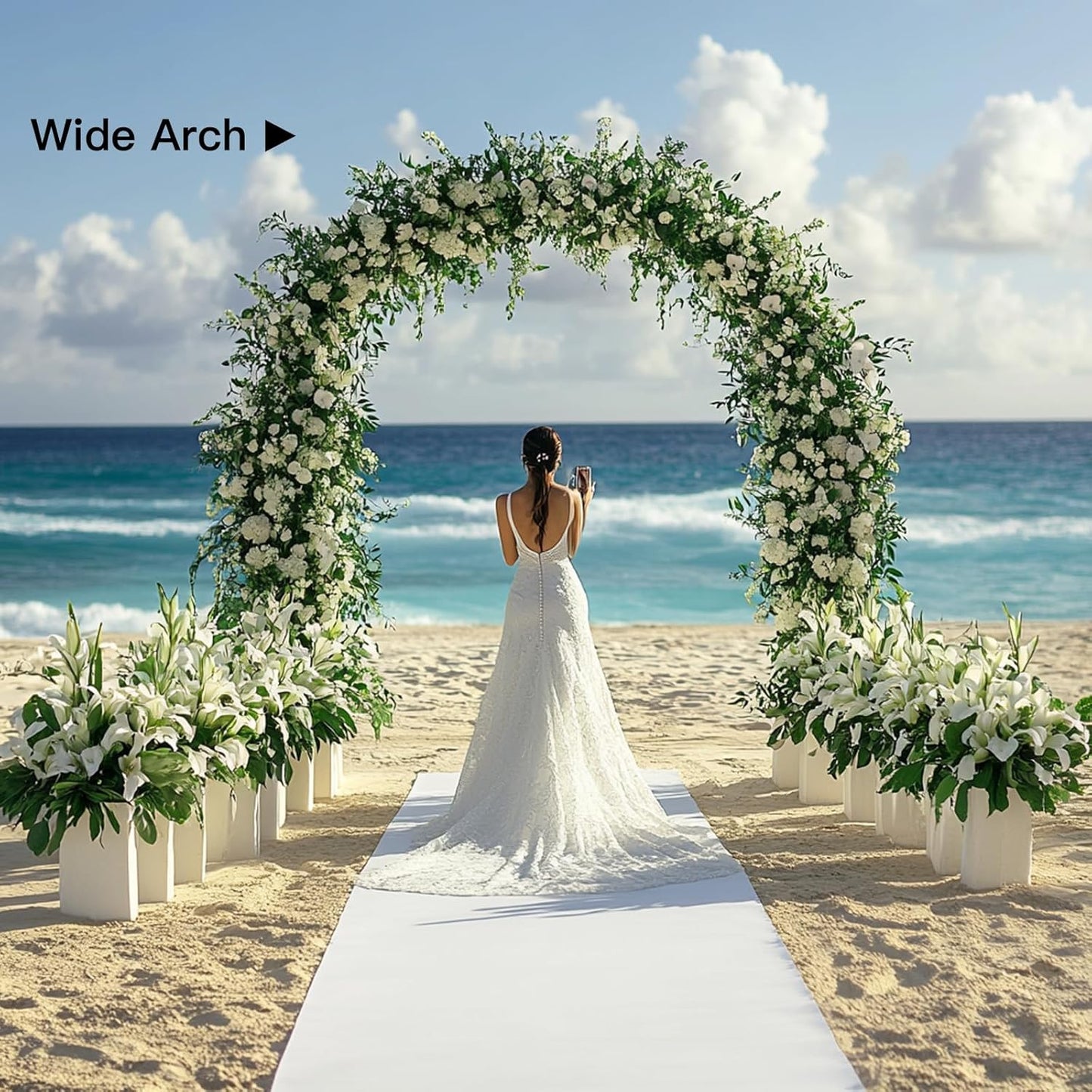 RUBFAC Metal Garden Arch, Wedding & Event Decoration, Garden Trellis for Climbing Plants, Assemble Freely 2 Sizes for Various Climbing Plant Roses Vines Bridal Party Decoration White, 1 Pack