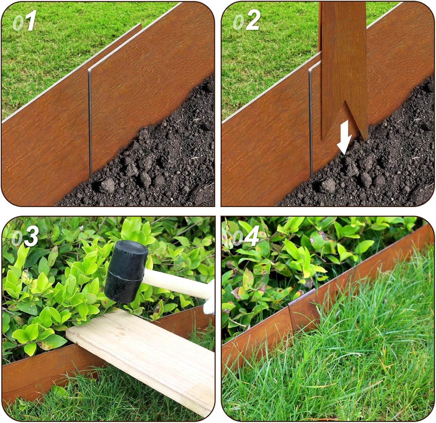 40" LX10 H Corten Steel Landscape Edging, 6 Pack Metal Landscape Edging, Landscape Edging with 7 Clips and Gloves for Lawn, Flower Bed, Yard (Rust-Colored)