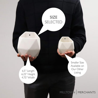 Milltown Merchants Succulent Wall Planters - White Ceramic Mounted Planters - Succulent Pots - Hanging Vases for Living Wall (1 Pack/Geometric/White)