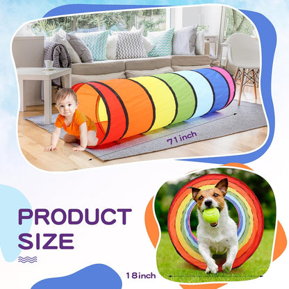 2 Pcs Play Tunnel for Kids Toddlers 6ft Multicolored Crawl Tunnel Play Tent for Baby or Pet Collapsible Gift for Boy and Girl Indoor and Outdoor Game(Classic)