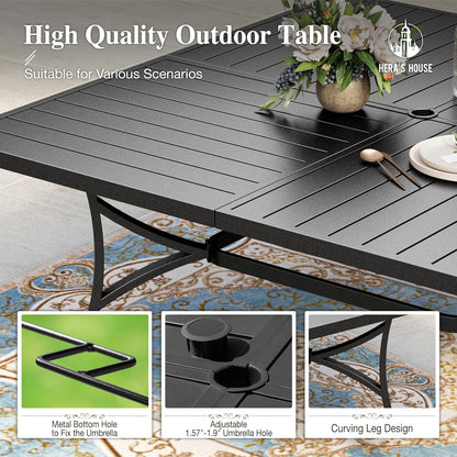 HERA'S HOUSE 9 Pieces Patio Dining Sets, 8 x Blue Textilene Dining Chair, 60" Square Metal Dining Table with 1.57" Umbrella Hole, Outdoor Table and Chairs Set for Lawn Garden Backyard Deck