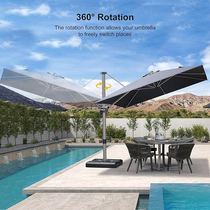 PURPLE LEAF Patio Umbrella with Base Included, 9ft Outdoor Aluminum Cantilever Umbrella with 360° Rotation, Aluminum Large Offset Umbrella for Outdoor Garden Pool, Grey