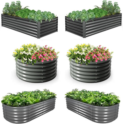 A ANLEOLIFE 6-Pack 4X4 & 6X3 & 6X2 Deep Root Galvanized Raised Garden Beds Outdoor for Planting Vegetables Flowers Herb,Quartz Grey