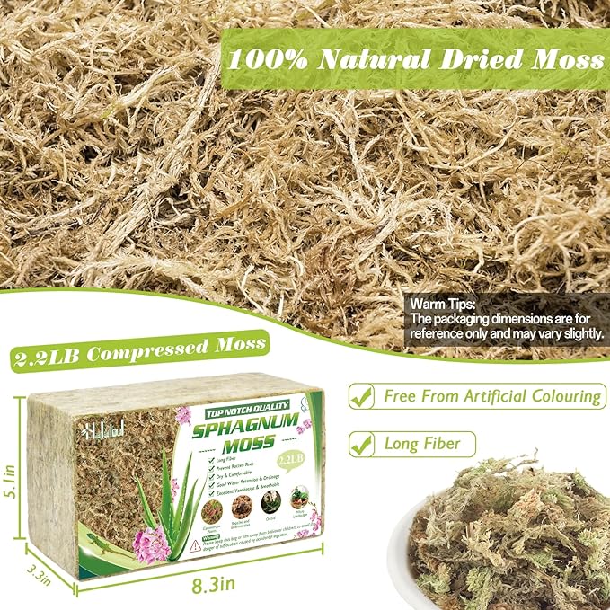 Halatool 2.2LBS Natural Sphagnum Moss for Plants 40 QT Premium Peat Moss Dried Long Fiber Orchid Moss for Orchid Repotting Carnivorous Succulents Garden Flowers Crafts Terrarium and Reptiles