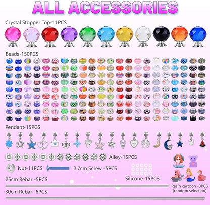 AIPRIDY 238 Pcs DIY Fairy Wand Garden Stakes Kit,Multiple Color Scheme European Beads Crystal Diamond Tops and 12 or 10 Inch Threaded Rods,Stainless Steel Stakes with Diamond Toppe (Lighted Globes)