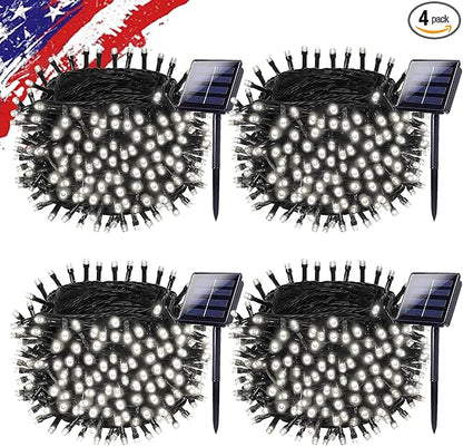Upgrade 4Pack 400LED Solar String Lights for Outside, 132FT Solar Christmas String Lights Outdoor with 8 Modes, IP65 Waterproof Outdoor Twinkle Light, Garden Xmas Tree Christmas Decoration, Cool White