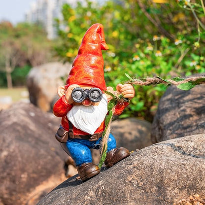 Hanging Gnome Garden Statue Funny Climbing Gnomes with Telescope Figurine Tree Hugger for Outdoor Lawn Home Patio Yard Art Decoration Father's Day Christmas Gardening Gifts for Mom Dad