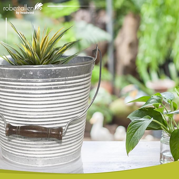 Headwind Vintage Collection Ribbed Planters – White Wash Flower Pots 10 Inch Indoor Plant Pots Bucket for Peace Lily, Pothos, & Lavender, Petunias, Basil Plant for Outdoor by Robert Allen