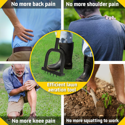 Lawn Aerator Tool, Lawn Aerator with six 6mm Extra-Large Spikes, Clears Leaves and Dirt, Metal Hand Aerator for loosening Soil, aerates Patio and Garden