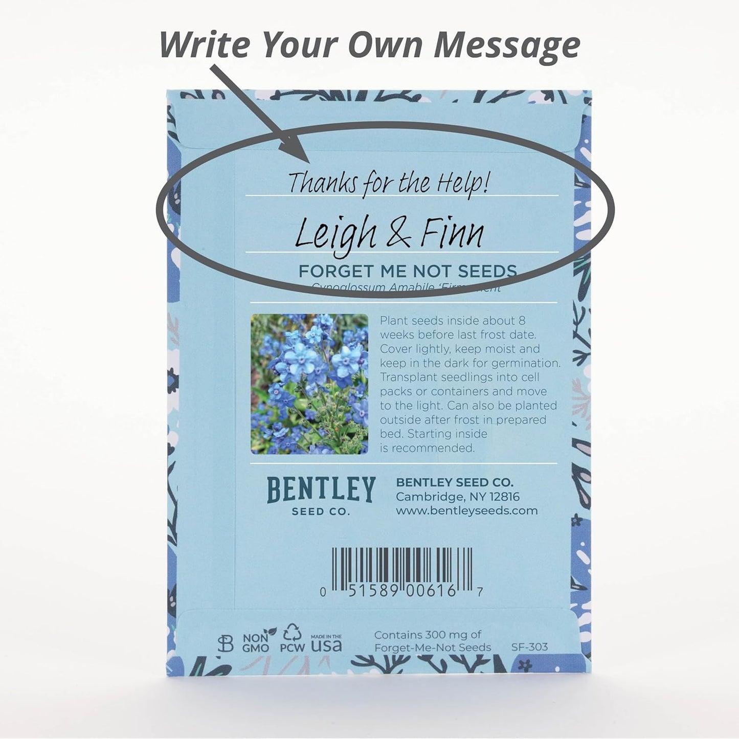 Bentley Seed Co. Thank You Packet - Help Us Grow Forget Me Not - 25 Seed Packets - Perfect Eco-Friendly Thank You Gift - Non GMO Seeds, Blue