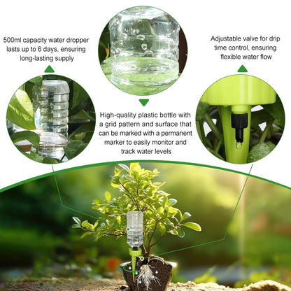 6 Set Self Watering Planter Insert Spikes, Indoor Plant Watering Devices 6pcs Slow Release Auto Vacation Plant Waterer Stakes 6pcs 20oz Plastic Bottles with Adjustable Valve Switch Control for Garden