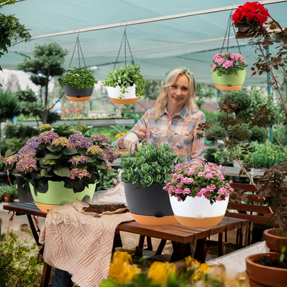 10 inch Plant Pot Hanging Planters Self Watering Pots for Indoor Plants, 3 Pack Plastic Hanging Basket with Removable Tray for Home Garden Porch Balcony Patio Decor(Black)