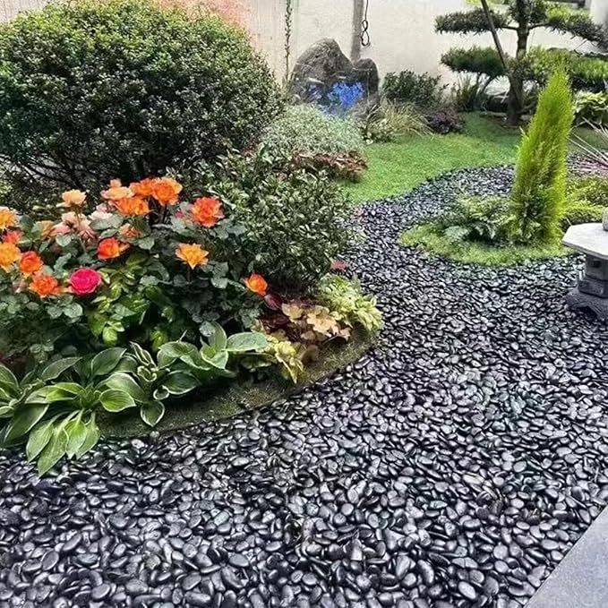 20 Pounds Black Natural Decorative River Pebbles, 2-3 Inch Black Ornamental River Pebbles for Garden Landscaping, Home Décor, Outdoor Paving, Fountain Decoration.