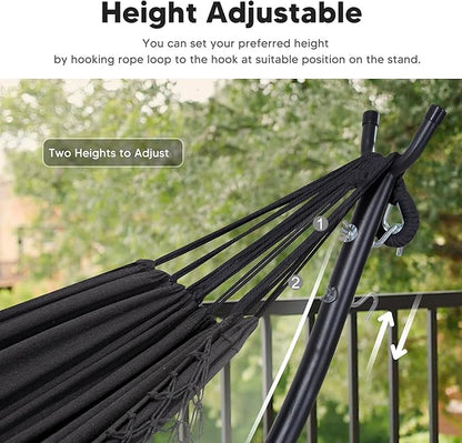 SUNCREAT Portable Outdoor Hammock with Stand Included, Double Hammock with Tassel for Outside, Dark Gray