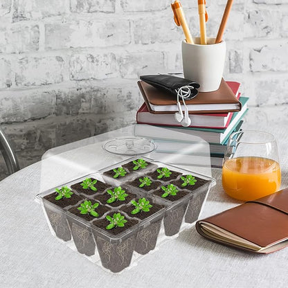 Gardzen 10 Pack Seed Starting Tray, Plant Germination Trays, Seed Starter Kit with Adjustable Humidity Vented Dome and Clear Base, Plant Growing Kit 6.6" x 4.5", Total 120-Cell, Clear