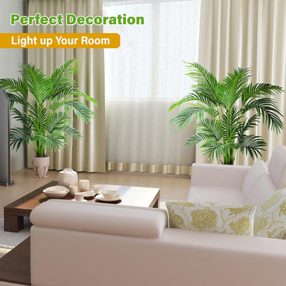 KOL 4ft 2-Pack Artificial Palm Tree Plant, 47in Fake Cane Areca Palm Silk Tree Indoor Outdoor,Dypsis Lutescens, Realistic Faux Silk Plants for Office Home Garden Decoration, Lifelike Modern Decor