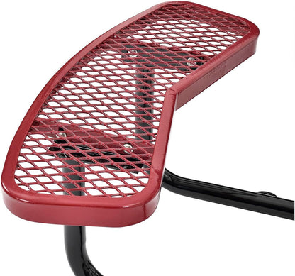 Global Industrial 46" Round Picnic Table, Expanded Metal, Red Thermoplastic Coating, Attached Benches, 1-1/2” Umbrella Pole Hole, Outdoor-Rated, 1000 lb Capacity