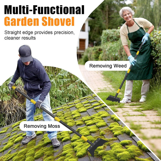 Garden Flat Shovel,60 inch Long Handle Manual Stand Weeding Tool with 2 Spades,Heavy Duty Multifunctional Garden Cleaning Shovel Spade,Floor Scraper for Weeding Edging Snow Ice Removal Tool