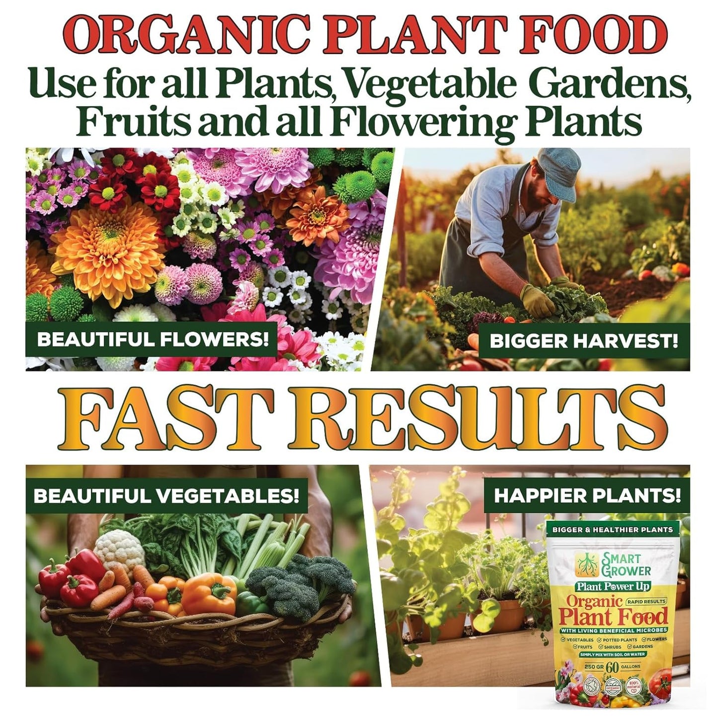 Organic Plant Food with Beneficial Microbes, Fast Acting Vegan Fertilizer for Vegetable Garden, Outdoor & Indoor Plant Fertilizer, Miracle Growth for Plants Concentrated 250GR 2-Pack Makes 60 Gallons