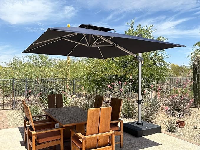 PURPLE LEAF 9' X 11' Patio Umbrella Outdoor Rectangle Umbrella Large Cantilever Umbrella Windproof Offset Heavy Duty Sun for Garden Deck Pool Patio, Navy Blue