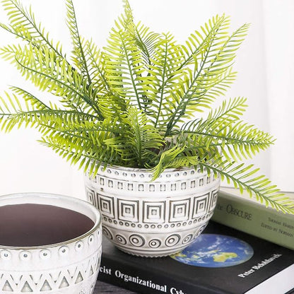 VanEnjoy 5.5 inch Large Round Bohemian Style Ceramic Planter, Geometry Engrave Off White Brown Succulent Planter Flower Pot, Indoor Outdoor Decorative Planter