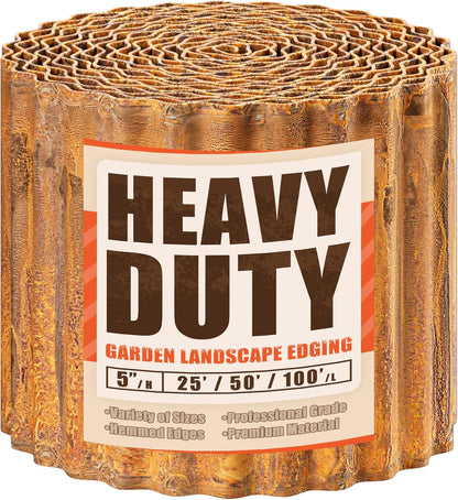 Corrugated Metal Garden Edging, 5''×25Ft Steel Landscape Edging Border, Flower Bed Edging Borders, Metal Lawn Edging for Landscaping, Garden, Pathway, Lawn, Flower Bed, Garden Fence (Rusty)