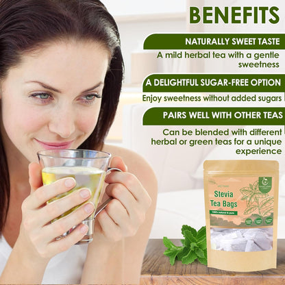 NHAT ANH FARM - Premium Stevia Tea Bags, 100 Stevia Tea Bags, 100% Natural Dried Leaves, Naturally Sweet Herbal Tea, Sugar-Free, Caffeine-Free, No Additives.