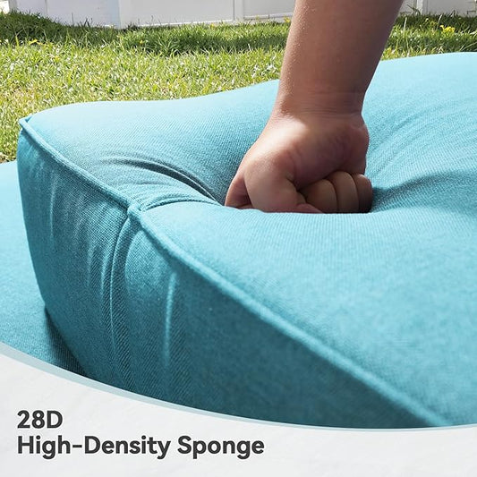 Luxury 6" Outdoor Cushions for Patio Furniture, 24x24x6" Thick Seat Cushion Set of 10, Fade Resistant Couch Chair Replacement Cushions High Density Deep Wicker Chair Cushion w/ Removable Cover, Teal