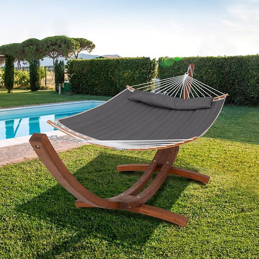 SUNCREAT Hammocks Standing Backyard Hammock with Stand, 2 Person Heavy Duty Portable Hammock with 13.5 ft Wooden Stand, Dark Gray