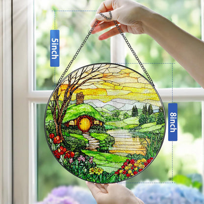 Stained Glass Window Hanging, Pauyadu 8 Inch The Shire Stained Glass Suncatcher, Window Decorations for Home, Mother's Day, Christmas, Birthday Gifts for Women, Mom, and Grandma, Nature Lovers