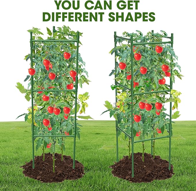 3 Pack Tomato Cage,Tomato Cage for Raised Garden Bed, 48'' Tall Tomato Trellis Triangle or Square Cages for Garden,Pots, Plant Cages & Supports（Green, Extra Bold ）