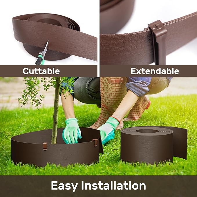 AGTEK 78FT Plastic Landscape Edging Coil Kit, 8 inch High Terrace Board Garden Edging Border with 24 Stakes