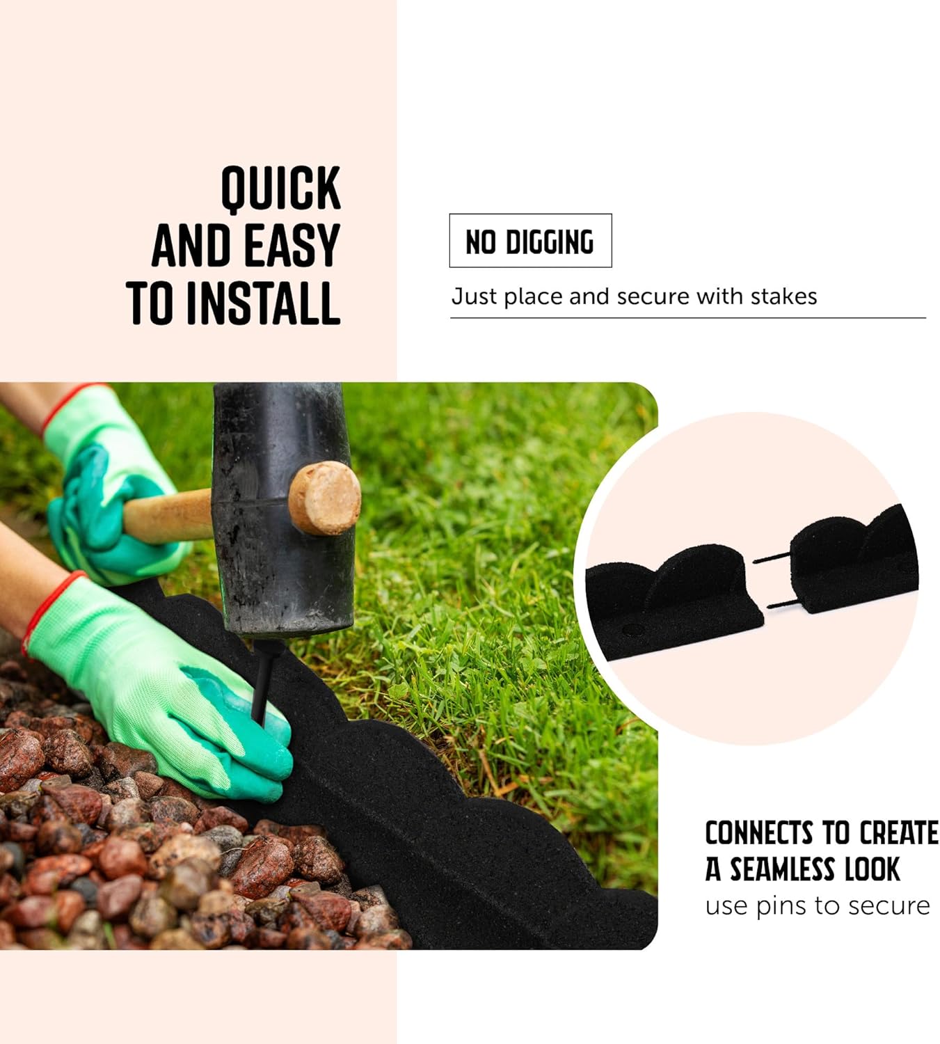 Playsafer L Shaped Flexible Rubber Scalloped Edger for Lawns Landscaping and Playground | Easy No Dig Installation| 4' Long (6, Black)