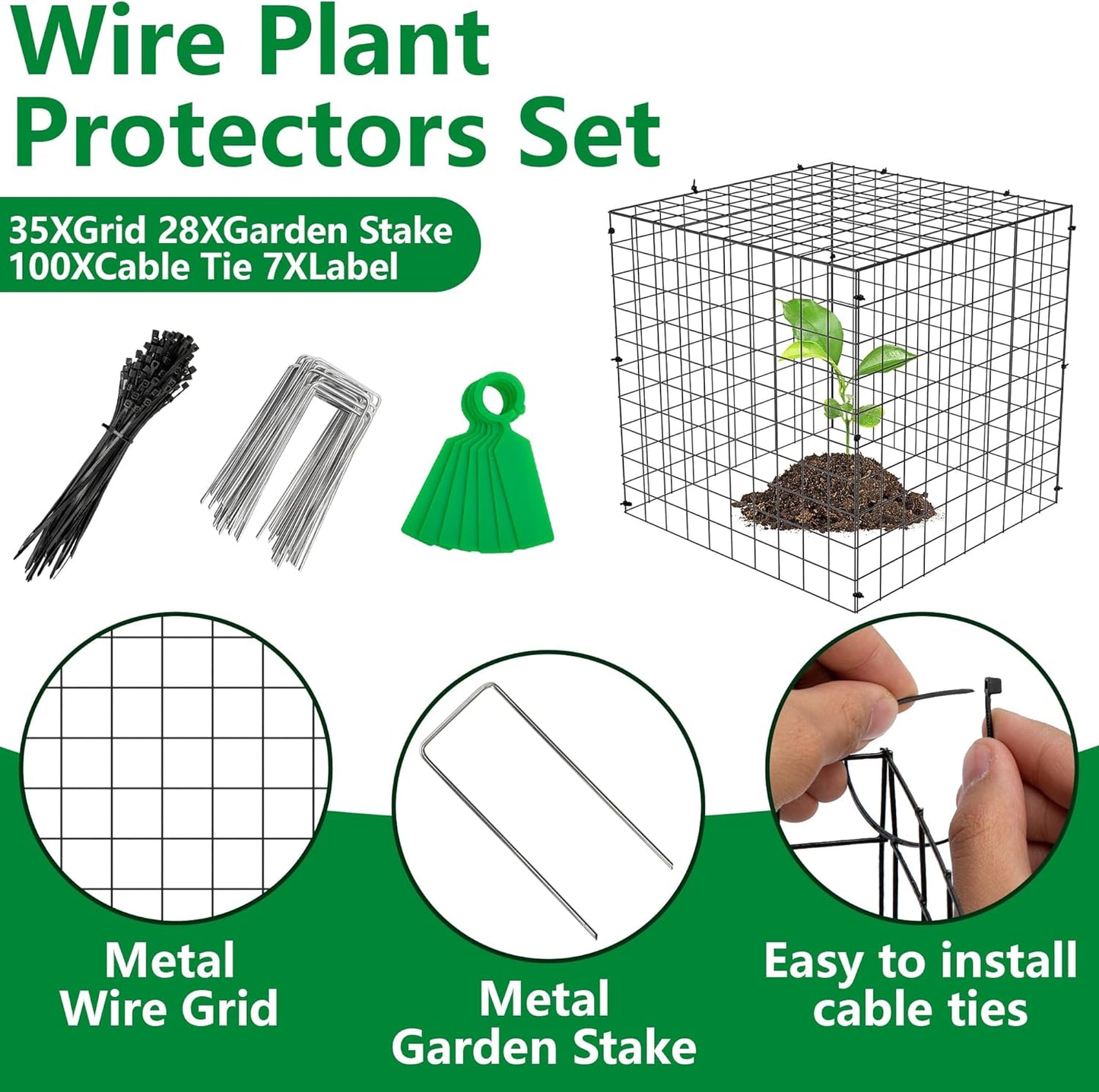 Adnee 7 Pack Wire Plant Protector with Cover-12x12x12 Inch Detachable Square Wire Cages to Prevent Animals-Metal Garden Plant Protector Cages for Protecting Plants Vegetables Flowers