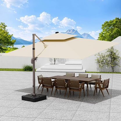 9x12 FT Patio Umbrella with base, Large Cantilever Rectangular Double Top Heavy Duty Offset Umbrellas with 360° Rotation, Outdoor shade for Garden Deck Pool, Beige