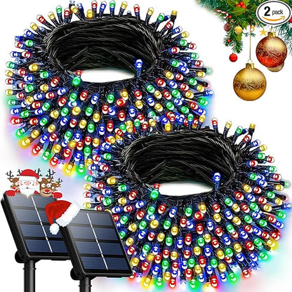 OZS 2PK 240LED Multicolor Solar Christmas Lights Outdoor Waterproof, Solar String Lights for Outside, Green Wire Solar Tree Lights with 8 Lighting Modes for Xmas Wedding Party Christmas Decor