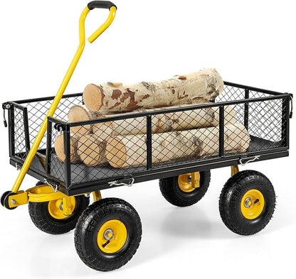 Utility Garden Cart, 900 lbs Capacity Heavy Duty Wagon Cart with Rotating Handle, Removable Sides & 10" Wheels, Metal Utility Cart for Outdoor Hauling & Gardening