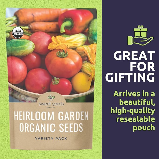Organic Heirloom Garden Seeds Variety Pack - 10 Individual Packs - 2025 Season - Cherry Tomatoes, Spinach, Squash, Watermelon and More! for Indoor & Outdoor Planting (Non-GMO, Certified Organic)