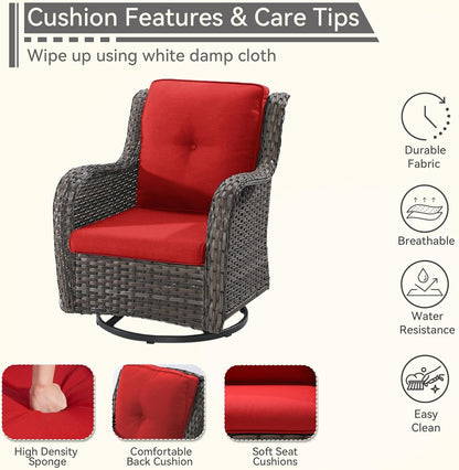 Outdoor Swivel Rocker Patio Chairs Set of 2 - Outdoor Wicker Patio Conversation Sets 2 Pieces with Olefin Fabric Cushions Suitable for Backyard Deck and Porch, Red