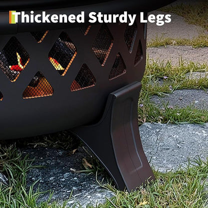 37 Inch Outdoor Fire Pit with Poker, Wood Burning Fire Pit with Spark Screen Cover, Firepits for Outside Backyard, Patio, Camping