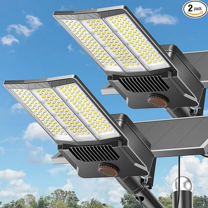 Deepn Solar Street Lights Outdoor, 10000W LED Security Flood Lights with Motion Sensor & Dusk to Dawn, IP67 Waterproof Aluminum Commercial Solar Outdoor Lights for Parking Lot, Street 2 Pack, SZ3000-2