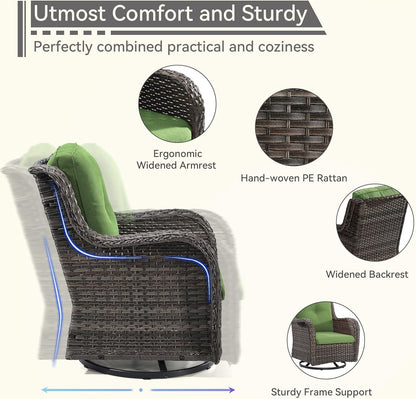 Outdoor Swivel Rocker Patio Chairs Set of 2 - Outdoor Wicker Patio Conversation Sets 2 Pieces with Olefin Fabric Cushions Suitable for Backyard Deck and Porch, Green