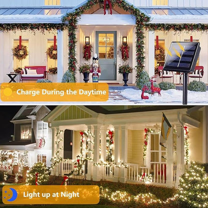 4 Pack 180FT Solar String Lights for Outside, Super Bright 320 LED Solar Christmas Light Outdoor Waterproof with 8 Modes, Green Wire Solar Twinkle Fairy Lights for Xmas Tree Party Yard (Warm White)