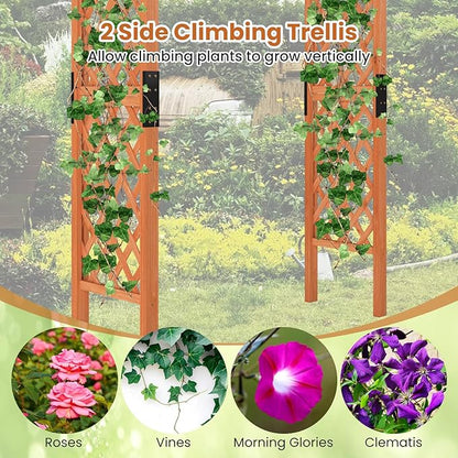 Giantex 7.7FT Wooden Garden Arbor Trellis, Outdoor Pergola Arch with Climbing Plant Support, Wood Wedding Arch for Ceremony, Pathway, Birthday Party, Garden Décor, Weather-Resistant, Easy Assembly