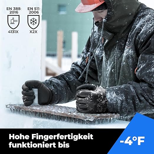 Waterproof Gloves for Men and Women, Freezer Gloves with Grip, Double Nitrile Dipped for Extreme Oil Repellent, for Construction, Mechanics, Mining, Plumbing, Black, XX-Large