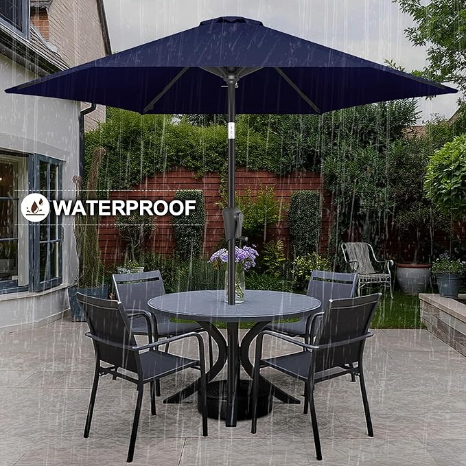 FLAME&SHADE 10ft Patio Umbrella - Outdoor Umbrella with 6 Sturdy Ribs, Push Button Tilt and Crank, UV Protection Table Market Umbrella for Pool, Porch，Garden, Deck, Backyard (Navy Blue)